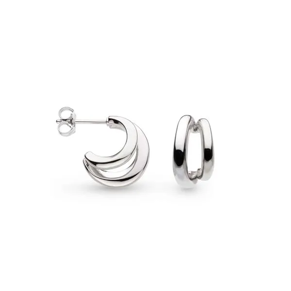 Sterling Silver Rhodium Plated Bevel Cirque Link Twin Hoop Earrings Quality Gem LLC Bethel, CT