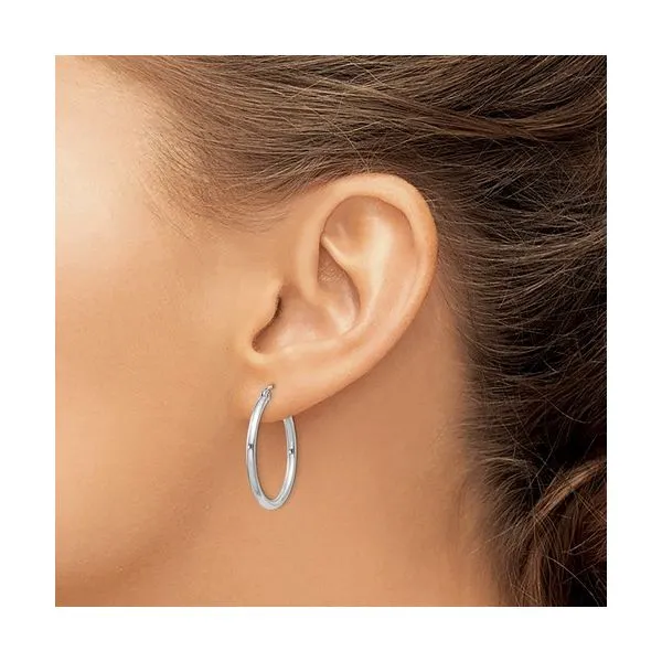 Sterling Silver Rhodium Plated 2x25mm Round Hoop Earrings