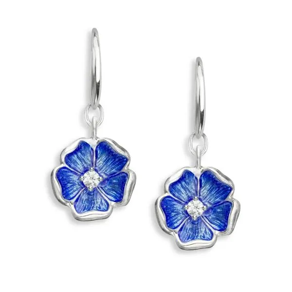 Sterling Silver Enamel Blue Cherokee Rose Dangle Earrings With White Sapphires Quality Gem LLC Bethel, CT
