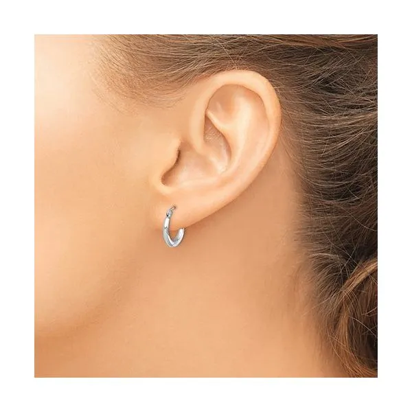 Sterling Silver Rhodium Plated 2x14mm Hoop Earrings Image 2 Quality Gem LLC Bethel, CT