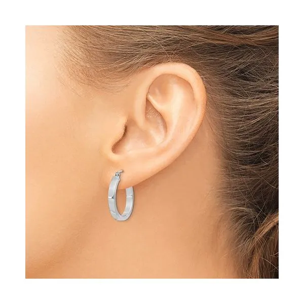 Sterling Silver Rhodium-plated 3x20mm Square Tube Hoop Earrings Image 2 Quality Gem LLC Bethel, CT