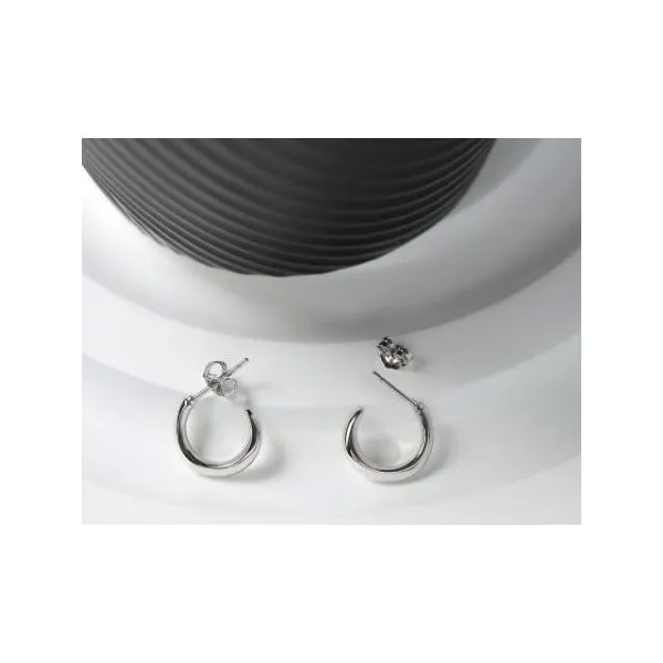 Sterling Silver Rhodium Plated Bevel Cirque Mini Hoop Earrings Image 2 Quality Gem LLC Bethel, CT