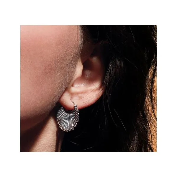 Sterling Silver Rhodium Plated Essence Radiance Grande Fan Hoop Earrings Image 2 Quality Gem LLC Bethel, CT