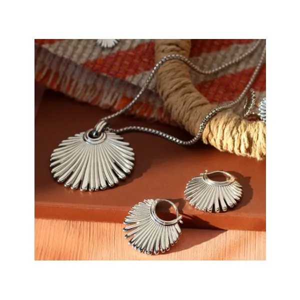 Sterling Silver Rhodium Plated Essence Radiance Grande Fan Hoop Earrings Image 4 Quality Gem LLC Bethel, CT