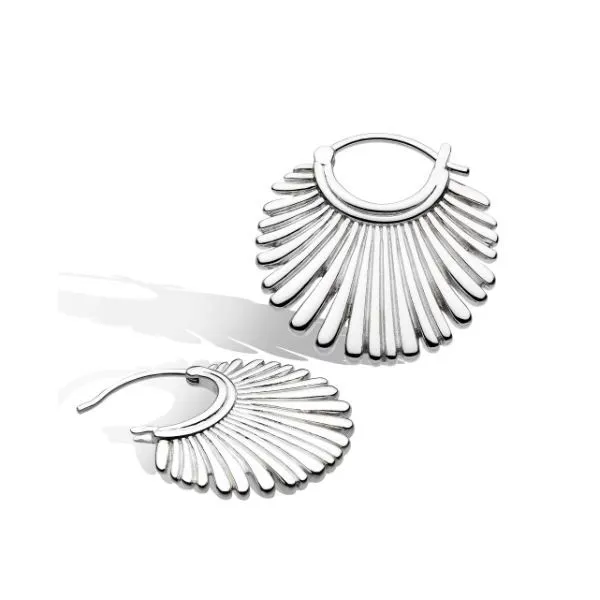 Sterling Silver Rhodium Plated Essence Radiance Grande Fan Hoop Earrings Quality Gem LLC Bethel, CT