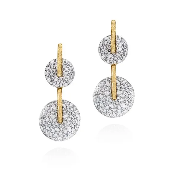 Sterling Silver 18K Vermeil Kymbal Double Disc Textured Dangle Earrings Quality Gem LLC Bethel, CT