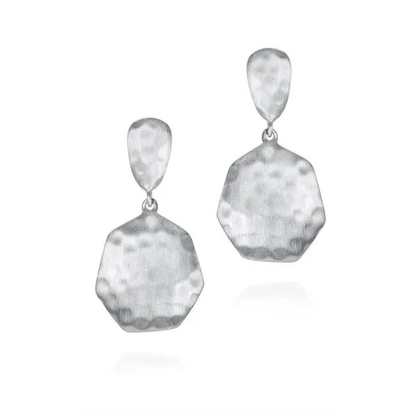 Sterling Silver Rhodium Plated Essential Hammered Freeform Double Disc Dangle Earrings Quality Gem LLC Bethel, CT