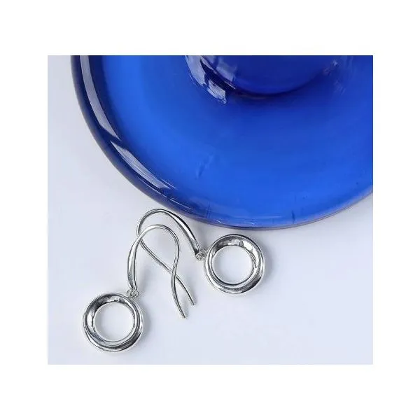 Sterling Silver Rhodium Plated Bevel Cirque Drop Earrings Image 3 Quality Gem LLC Bethel, CT
