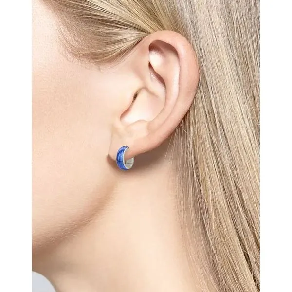 Sterling Silver Blue Enamel Huggie Post Earrings Image 2 Quality Gem LLC Bethel, CT