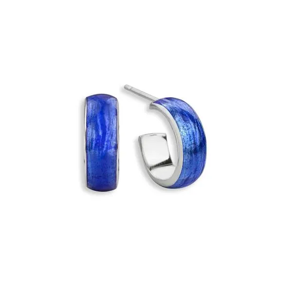 Sterling Silver Blue Enamel Huggie Post Earrings Quality Gem LLC Bethel, CT