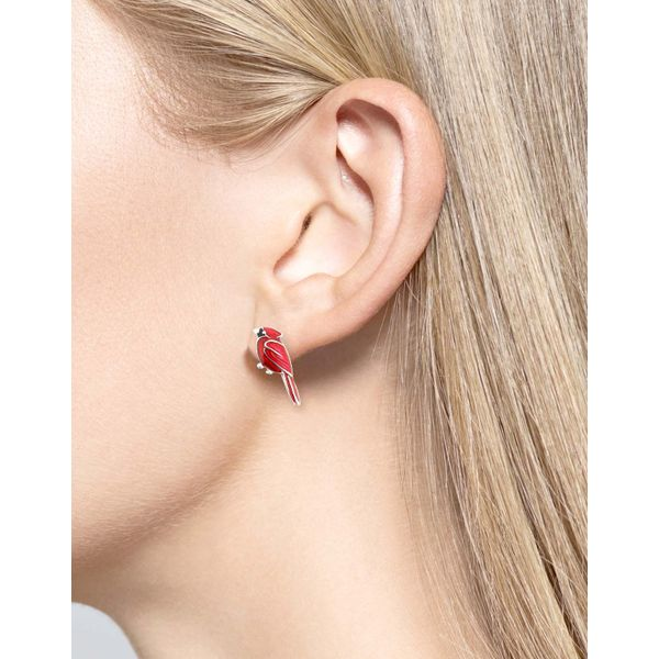 Sterling Silver Red Enamel Cardinal Stud Earrings Image 2 Quality Gem LLC Bethel, CT