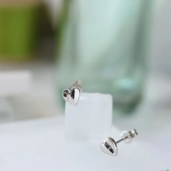 Sterling Silver Rhodium Plated Miniatures Sweet Heart Stud Earrings Image 3 Quality Gem LLC Bethel, CT