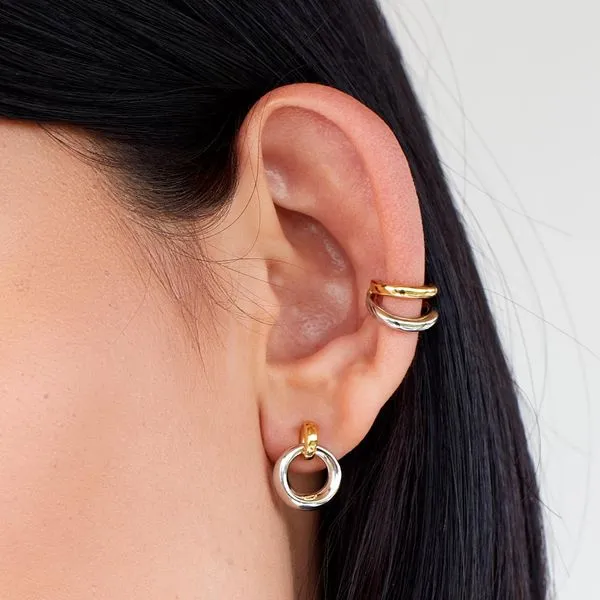 Sterling Silver 18K Gold Plate Bevel Cirque Link Golden Stud Earrings Image 5 Quality Gem LLC Bethel, CT
