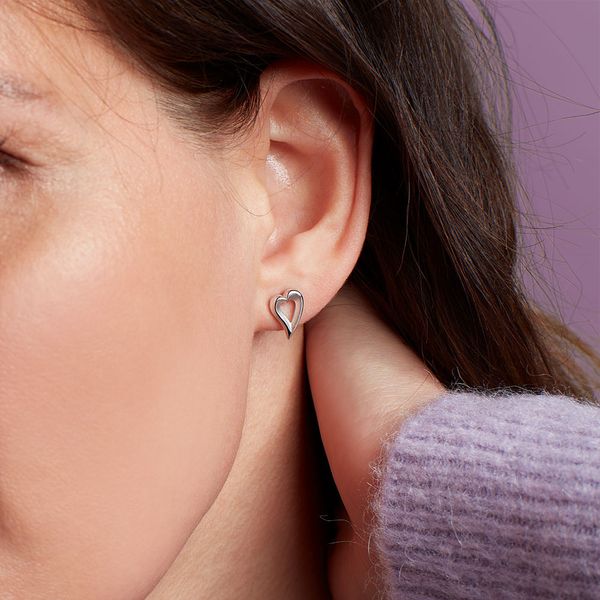 Sterling Silver Rhodium Plated Desire Love Story Heart Stud Earrings Image 3 Quality Gem LLC Bethel, CT