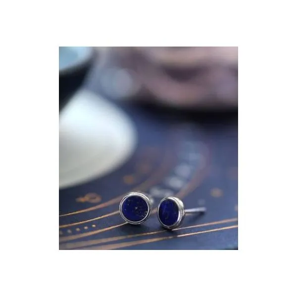 Sterling Silver Eclipse Equinox Lapis Stud Earrings Image 3 Quality Gem LLC Bethel, CT