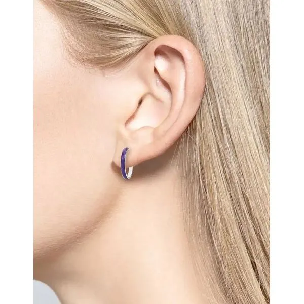 Sterling Silver Rhodium Plated Purple Enamel Half Hoop Earrings Image 2 Quality Gem LLC Bethel, CT