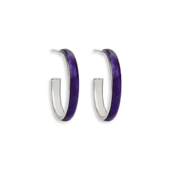 Sterling Silver Rhodium Plated Purple Enamel Half Hoop Earrings Quality Gem LLC Bethel, CT