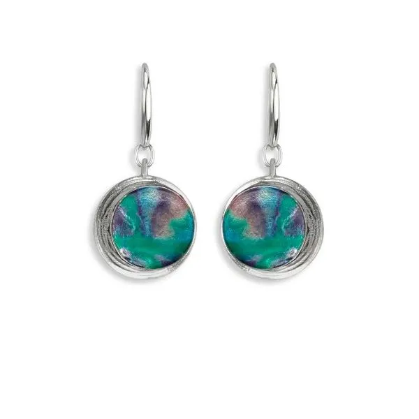 Sterling Silver Blue, Green, And Purple Enamel Aurora Circle Dangle Earrings Quality Gem LLC Bethel, CT