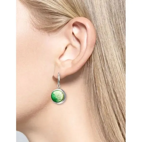 Sterling Silver Rhodium Plated Green Enamel Round Dangle Earrings Image 2 Quality Gem LLC Bethel, CT