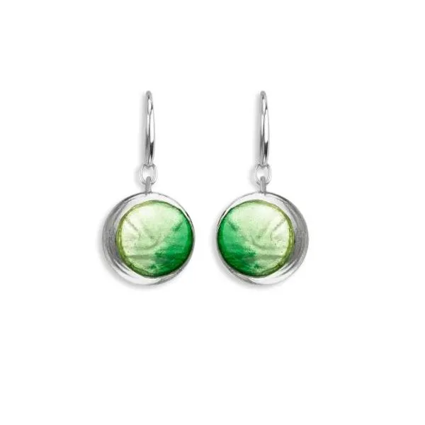 Sterling Silver Rhodium Plated Green Enamel Round Dangle Earrings Quality Gem LLC Bethel, CT