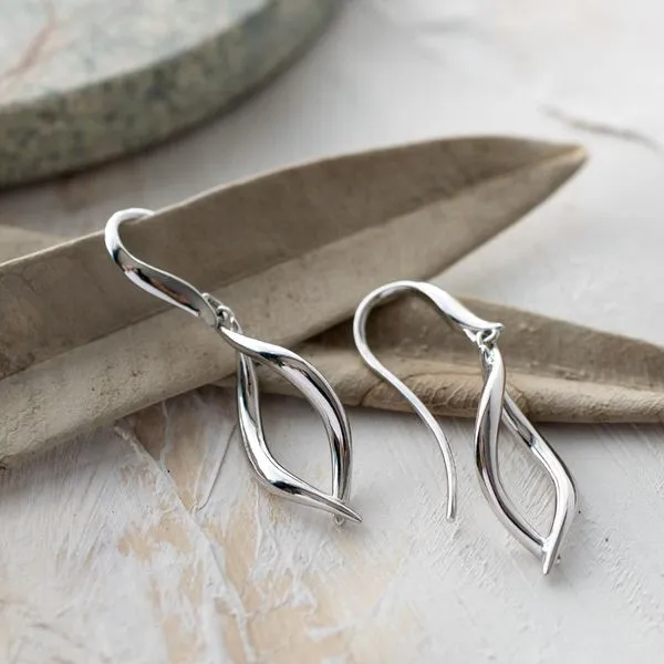 Sterling Silver Rhodium Plated Entwine Twine Twist Link Drop Earrings Image 4 Quality Gem LLC Bethel, CT