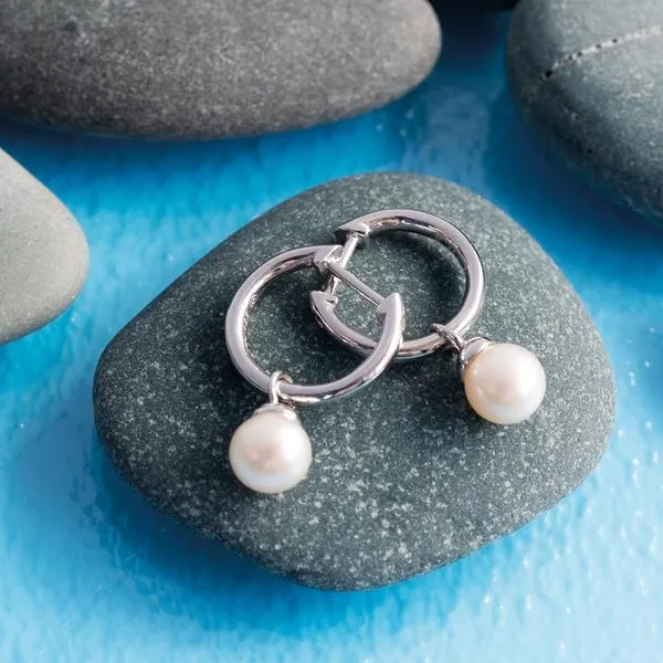Sterling Silver Rhodium Plated Coast Tumble Pearl Mini Hoop Earrings Image 2 Quality Gem LLC Bethel, CT