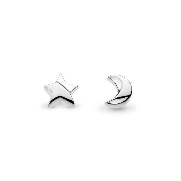 Rhodium Plated Sterling Silver Star and Moon Stud Earrings Quality Gem LLC Bethel, CT