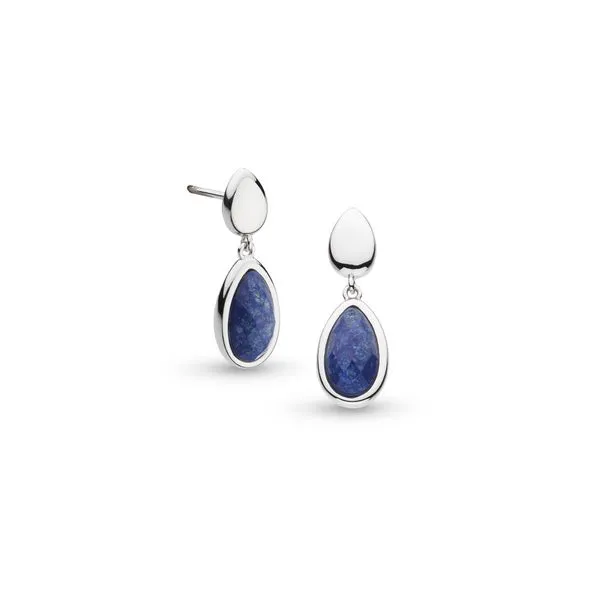 Sterling Silver Rhodium Plated Coast Pebble Azure Lapis Lazuli Droplet Post Earrings Quality Gem LLC Bethel, CT
