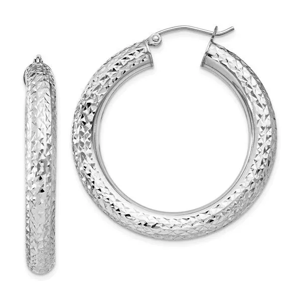Sterling Silver Rhodium Plated Diamond Cut Hoop Earrings Quality Gem LLC Bethel, CT