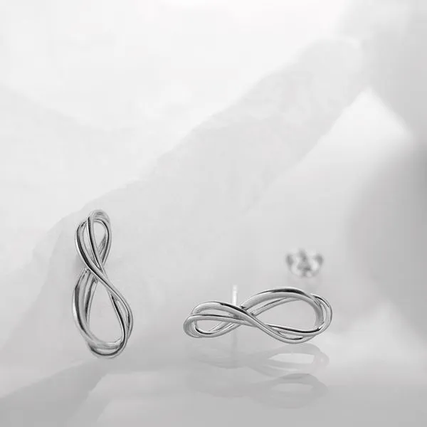 Sterling Silver Rhodium Plated Infinity Stud Earrings Image 2 Quality Gem LLC Bethel, CT