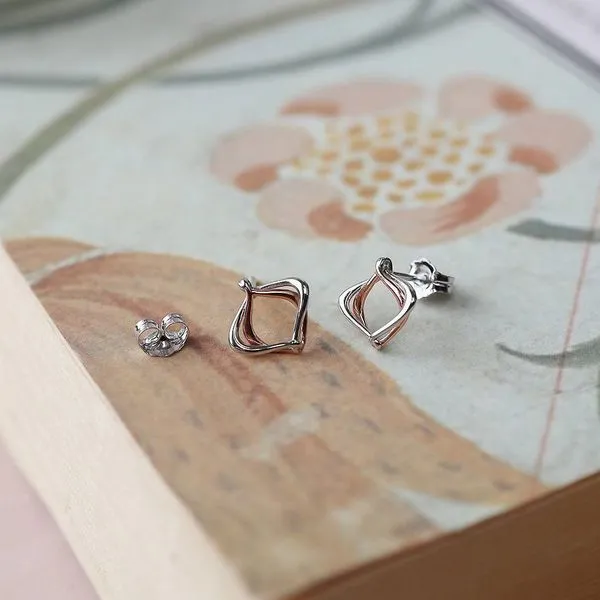 Sterling Silver 18K Rose Plate Alicia Rose Petite Stud Earrings Image 3 Quality Gem LLC Bethel, CT