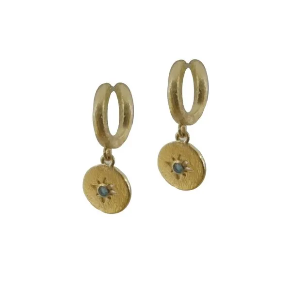 Sterling Silver 18K Vermeil Shine Textured Hoop And Disc Dangle With Apatite Quality Gem LLC Bethel, CT