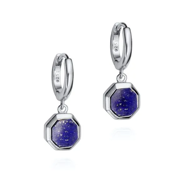 Sterling Silver Rhodium Plated PAKUA Hoop With Lapis Dangle Earrings Quality Gem LLC Bethel, CT