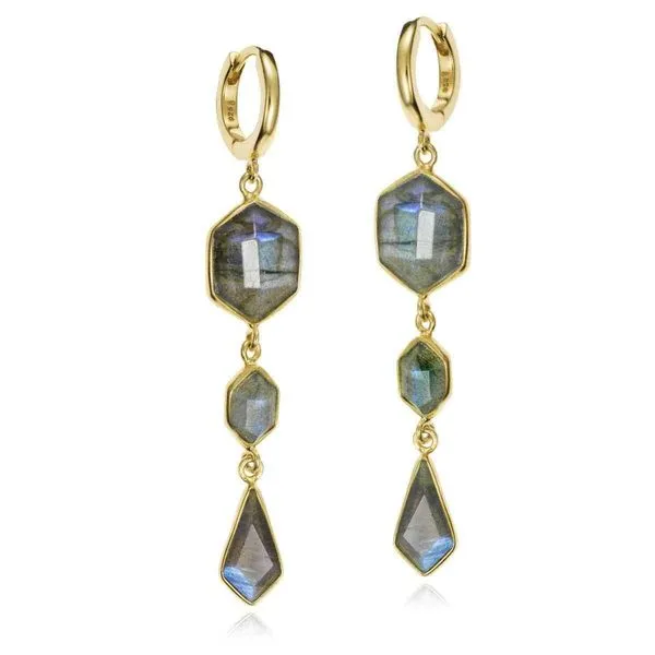 Sterling Silver 18K Vermeil Geo Hoop Earrings With Labradorite Dangles Quality Gem LLC Bethel, CT