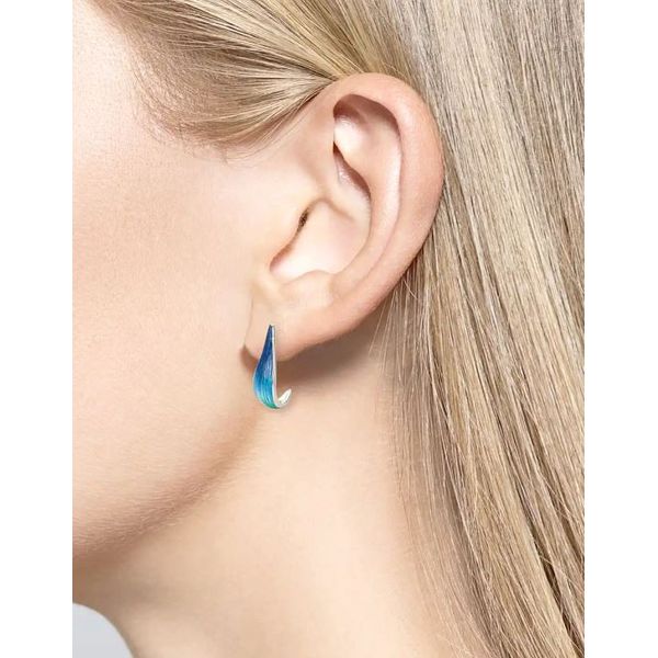 Sterling Silver Rhodium Plated Blue Enamel Teardrop J Hoop Earrings Image 2 Quality Gem LLC Bethel, CT