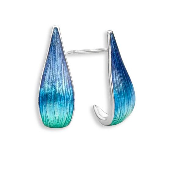 Sterling Silver Rhodium Plated Blue Enamel Teardrop J Hoop Earrings Quality Gem LLC Bethel, CT