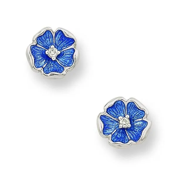Sterling Silver Rhodium Plated Blue Enamel Rose Earrings with White Sapphires Quality Gem LLC Bethel, CT