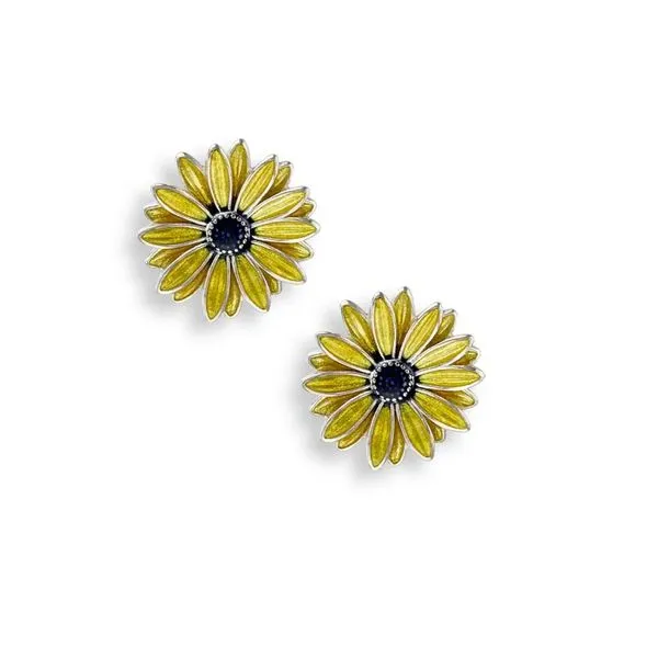 Sterling Silver Rhodium Plated Enamel Yellow Black-Eyed Susan Earrings Quality Gem LLC Bethel, CT