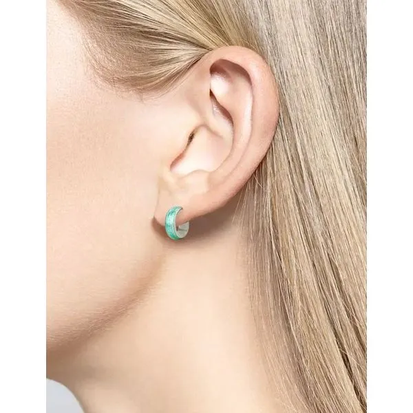 Sterling Silver Rhodium Plated Seafoam Enamel Huggie Post Earrings Image 2 Quality Gem LLC Bethel, CT