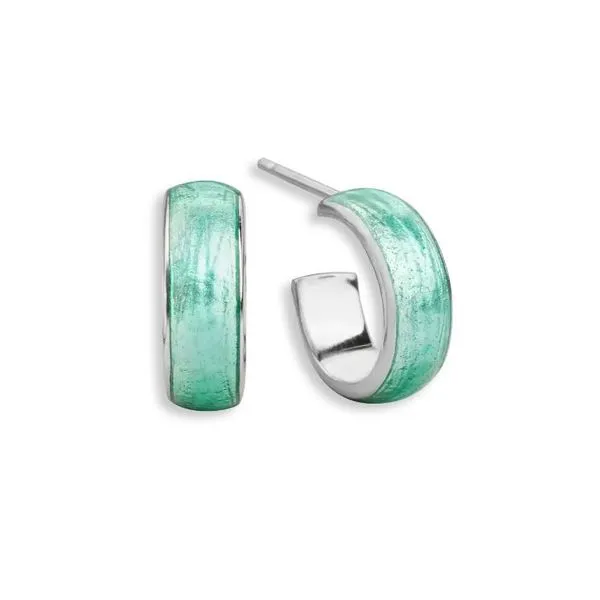 Sterling Silver Rhodium Plated Seafoam Enamel Huggie Post Earrings Quality Gem LLC Bethel, CT