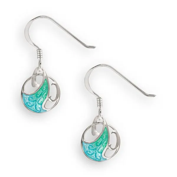 Sterling Silver Rhodium Plated Green Enamel Wave Dangle Earrings Quality Gem LLC Bethel, CT