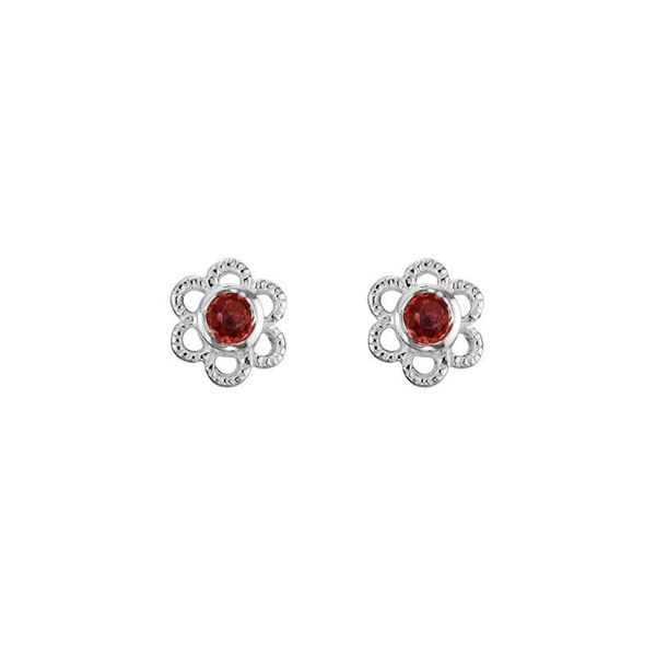 Sterling Silver Created Ruby July Mini Flower Stud Earrings Quality Gem LLC Bethel, CT