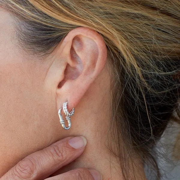 Sterling Silver Rhodium Plated Marina Rope Stud Hoop Earrings Image 5 Quality Gem LLC Bethel, CT