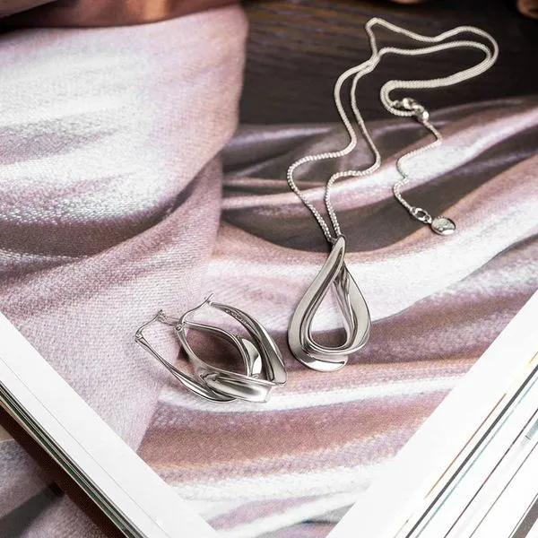 Sterling Silver Rhodium Plated Serenity Grande Hinged Hoop Earrings Image 4 Quality Gem LLC Bethel, CT