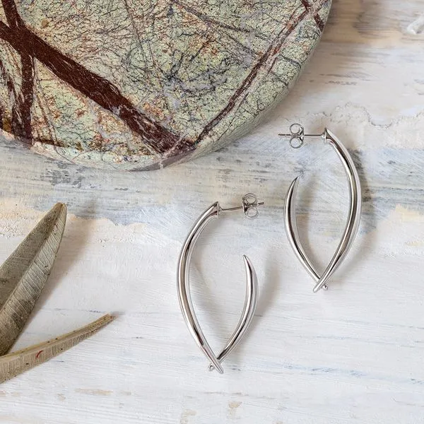 Sterling Silver Rhodium Plated Entwine Twine Twist Link Grande Hoop Earrings Image 3 Quality Gem LLC Bethel, CT