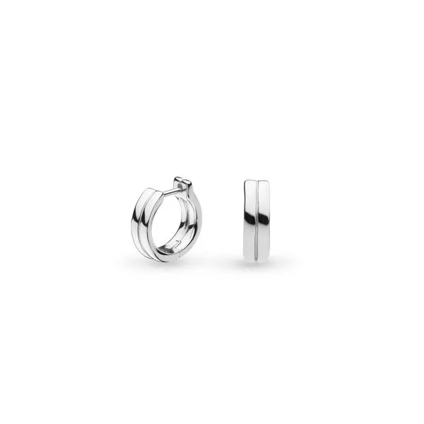 Sterling Silver Rhodium Plated Bevel Unity Hinged Huggie Hoop Earrings Quality Gem LLC Bethel, CT