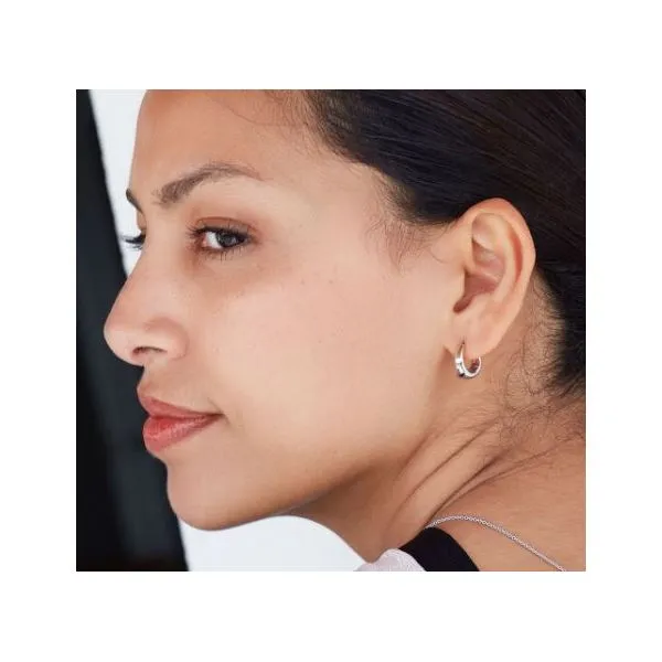 Sterling Silver Rhodium Plated Bevel Cirque Small Hinged Huggie Hoop Earrings Image 3 Quality Gem LLC Bethel, CT