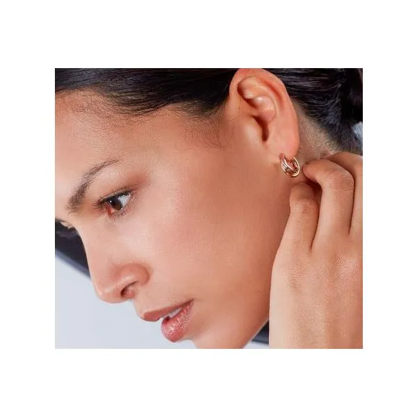 Sterling Silver 18K Yellow And Rose Plate Bevel Trilogy Hoop Earrings Image 2 Quality Gem LLC Bethel, CT