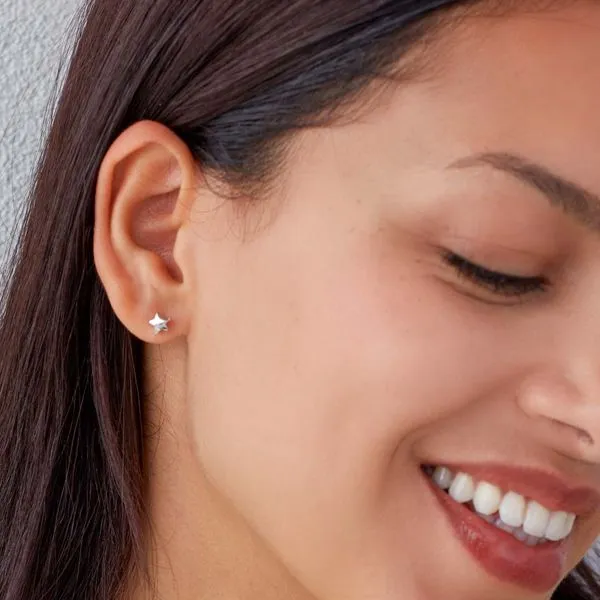 Rhodium Plated Sterling Silver Star and Moon Stud Earrings Image 2 Quality Gem LLC Bethel, CT