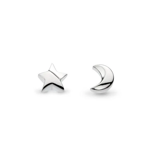 Rhodium Plated Sterling Silver Star and Moon Stud Earrings Quality Gem LLC Bethel, CT